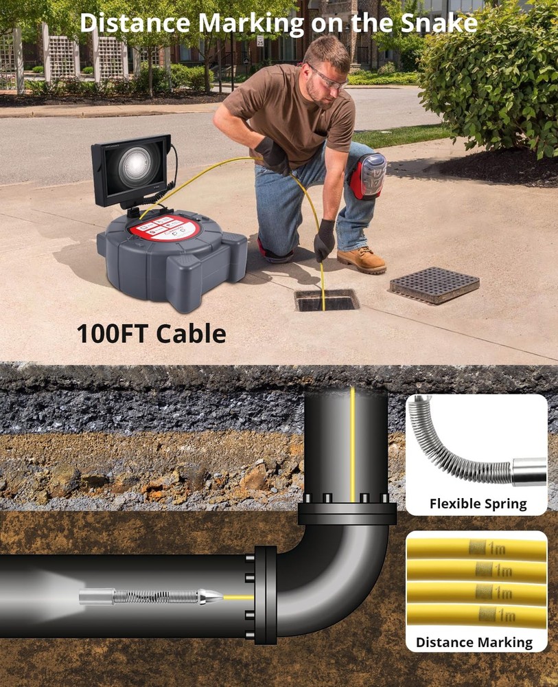 100FT 165FT Sewer Inspection Camera System 512Hz Locator Self-Leveling IP68