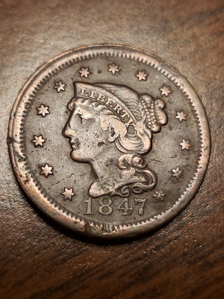 1847 Large Cent Old US Coin Bent
