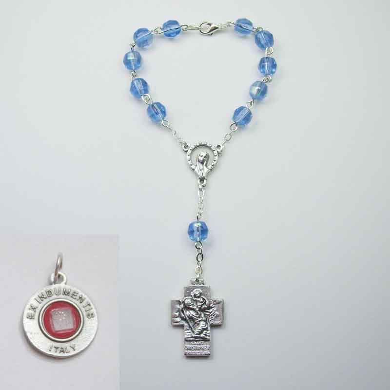 NEW St. Christopher Crucifix Car Rosary - Blue Crystal