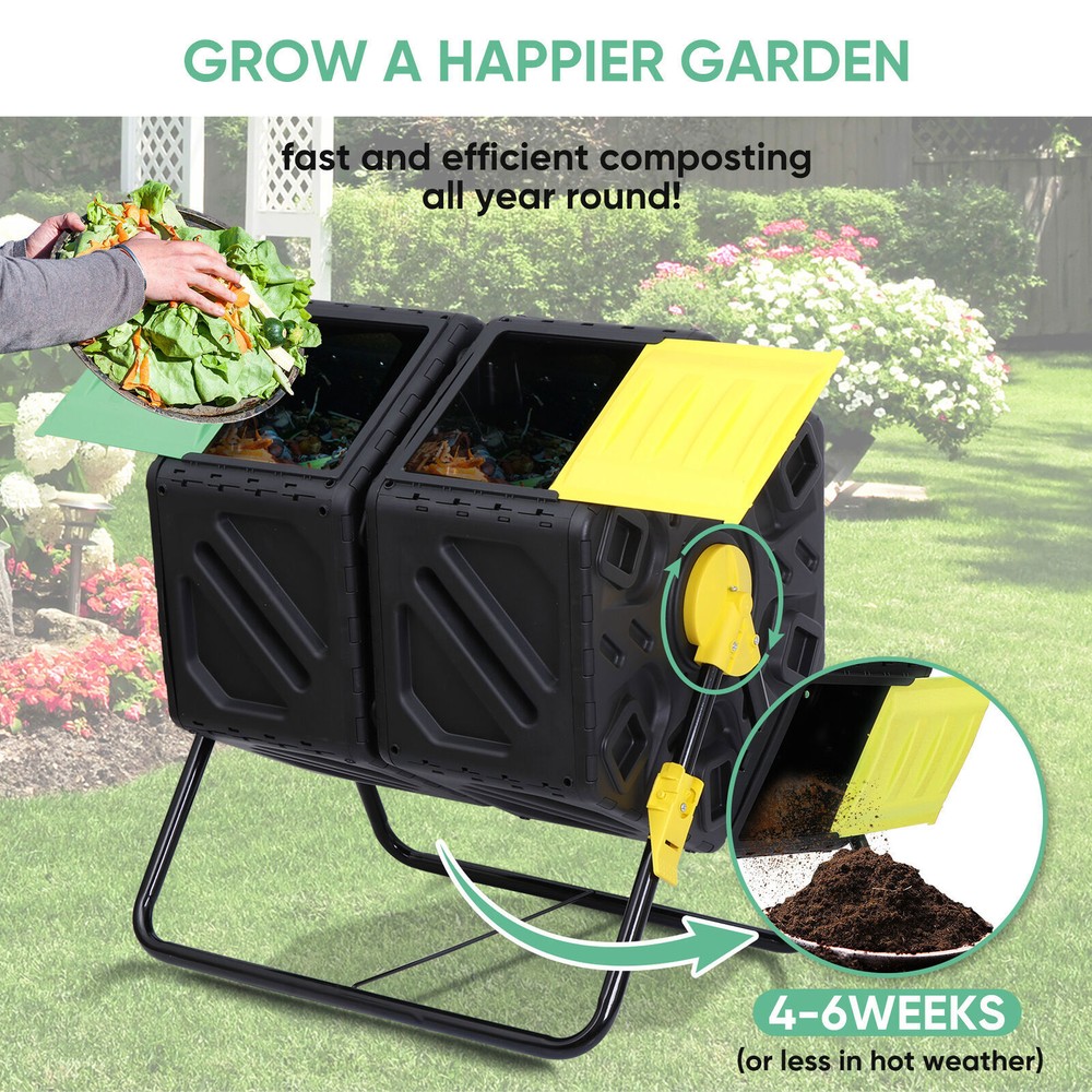 Sturdy Dual Compost Bin 360 Degrees Rotation Tumbling Fast Yard Garden Composter