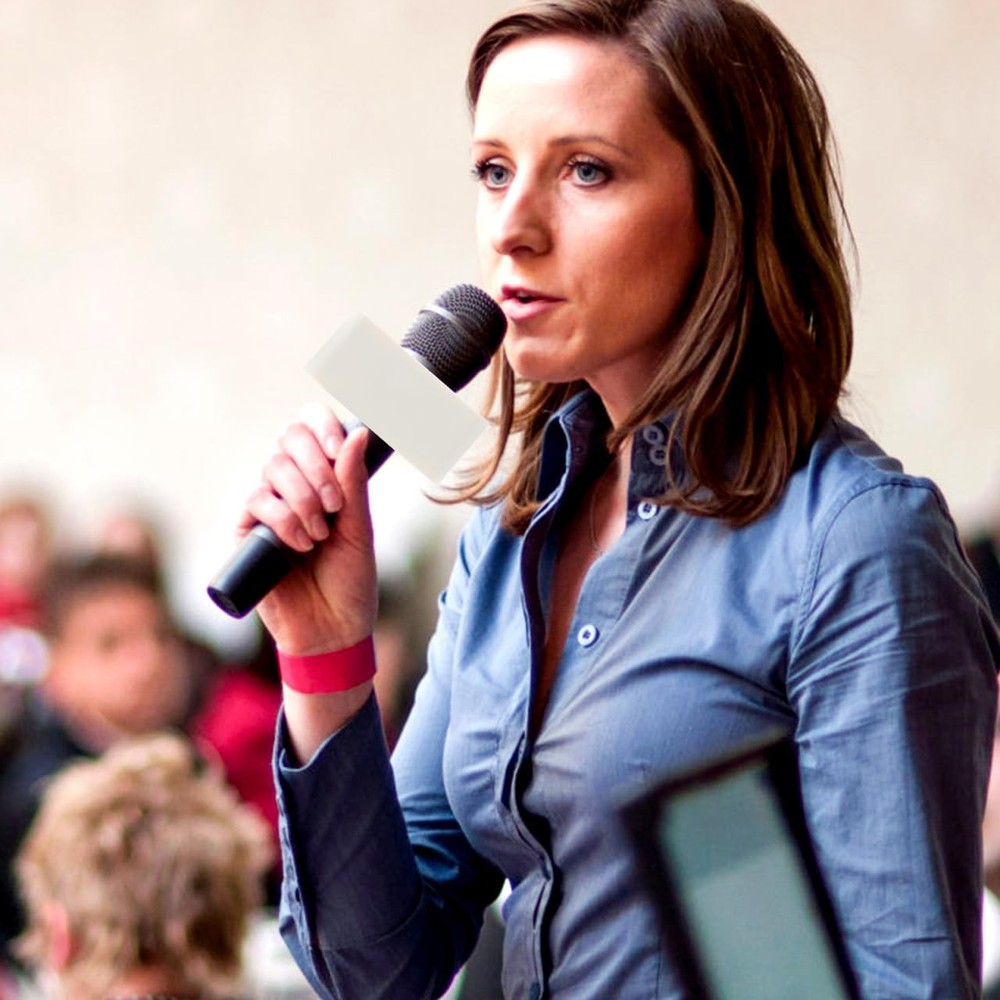 Custom Mic Flag Triangle White Abs Microphone Logo Interview Station Label fo...