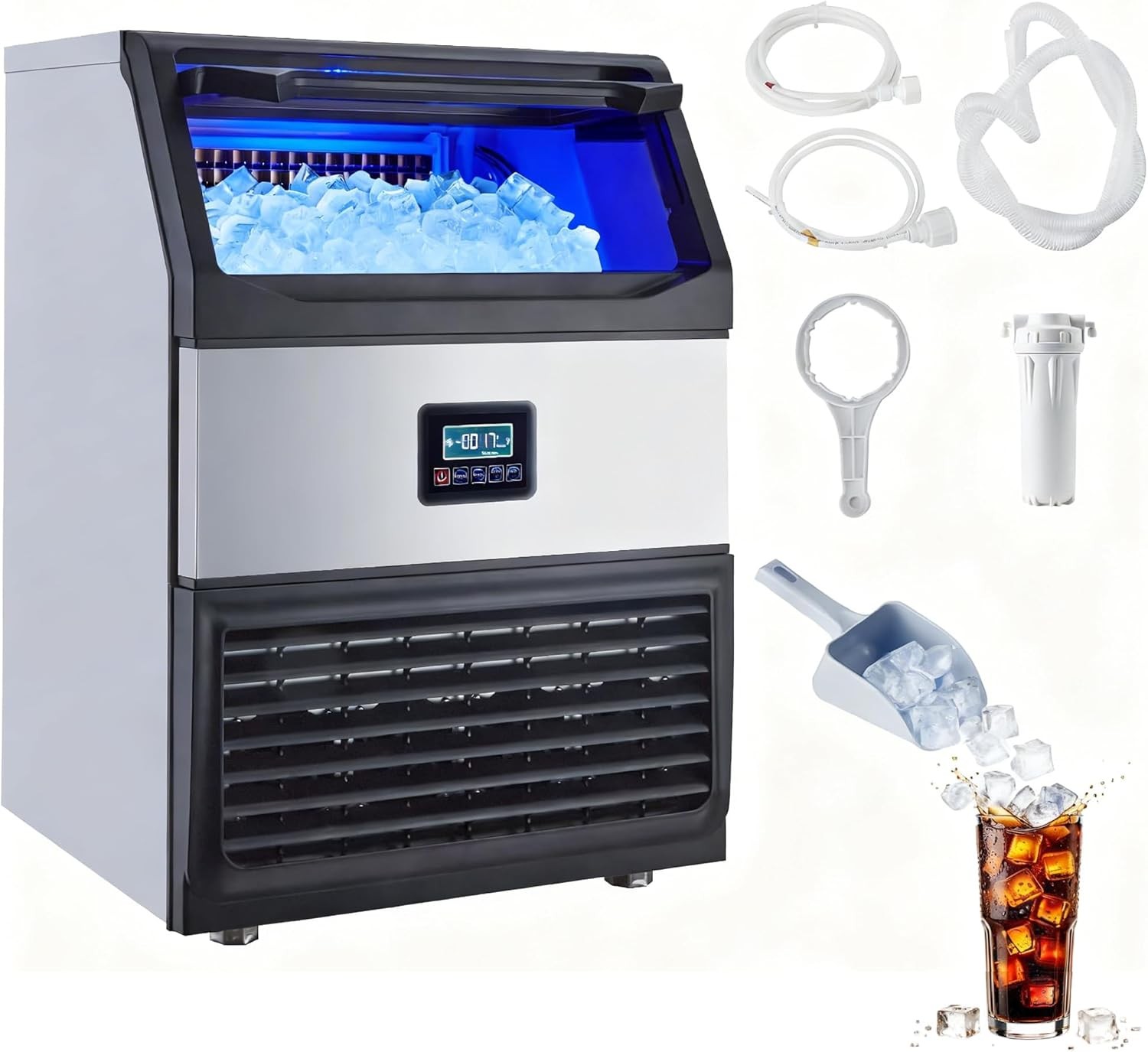 Commercial Ice Maker Machine 265lbs/24H Built-in Ice Maker 55lbs Storage 450W