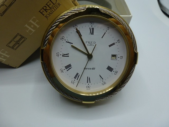 FRED of PARIS Joaillier Collection DESK Clock SILVER AND GOLD W/Box FORCE 10