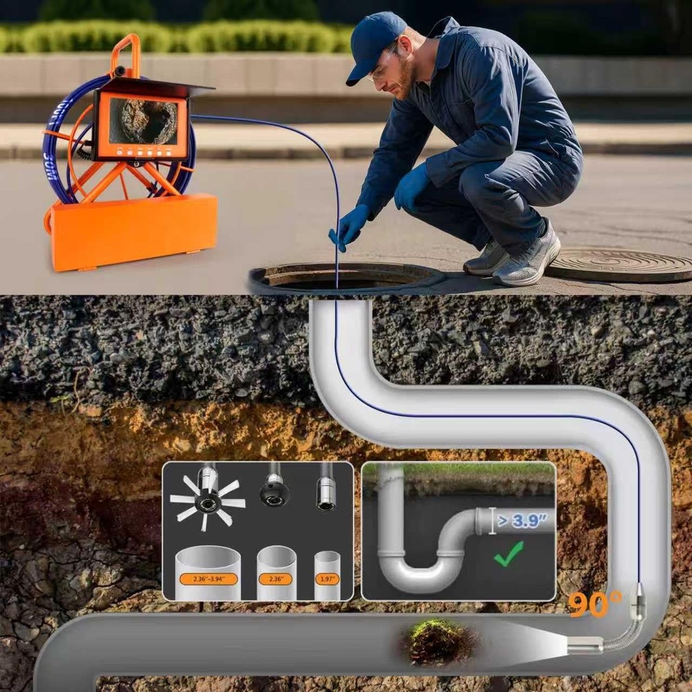 Sewer Camera 100FT/30M Pipe Inspection Borescope Endoscope Camera with Light ...