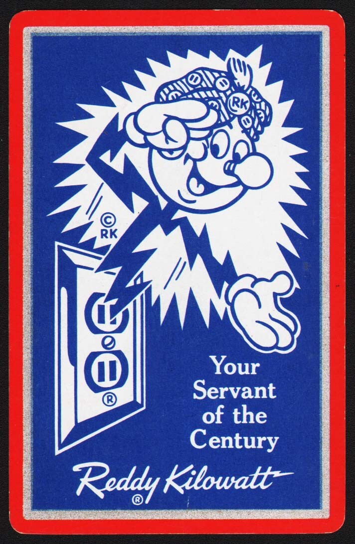 Vintage single playing card REDDY KILOWATT Your Servant of the Century blue