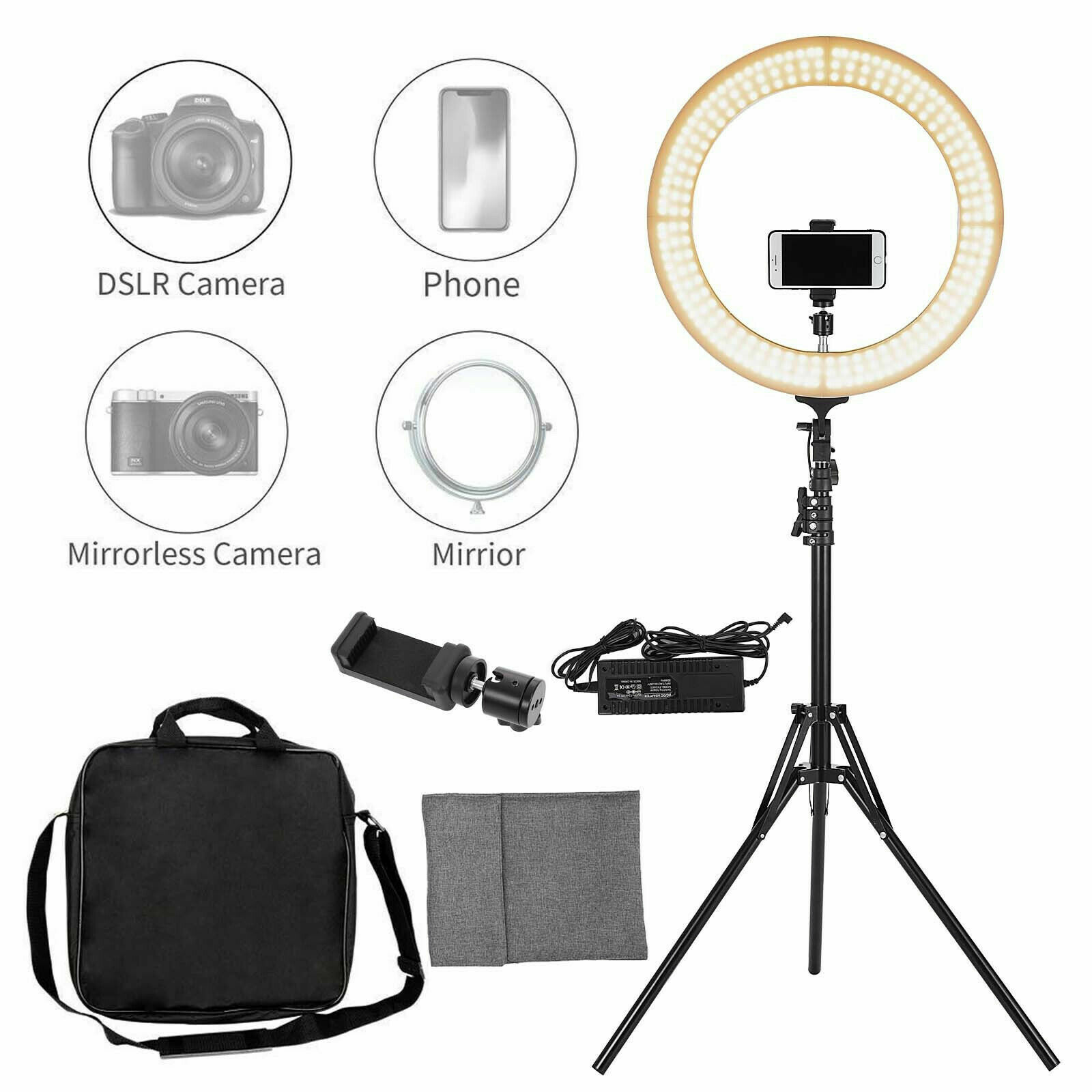 19" LED SMD Ring Light Kit with Stand Dimmable 6000K for Makeup Phone Camera