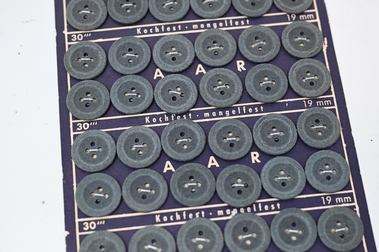 WWII German Original Sheet of Grey Uniform Buttons On Original Card with Box