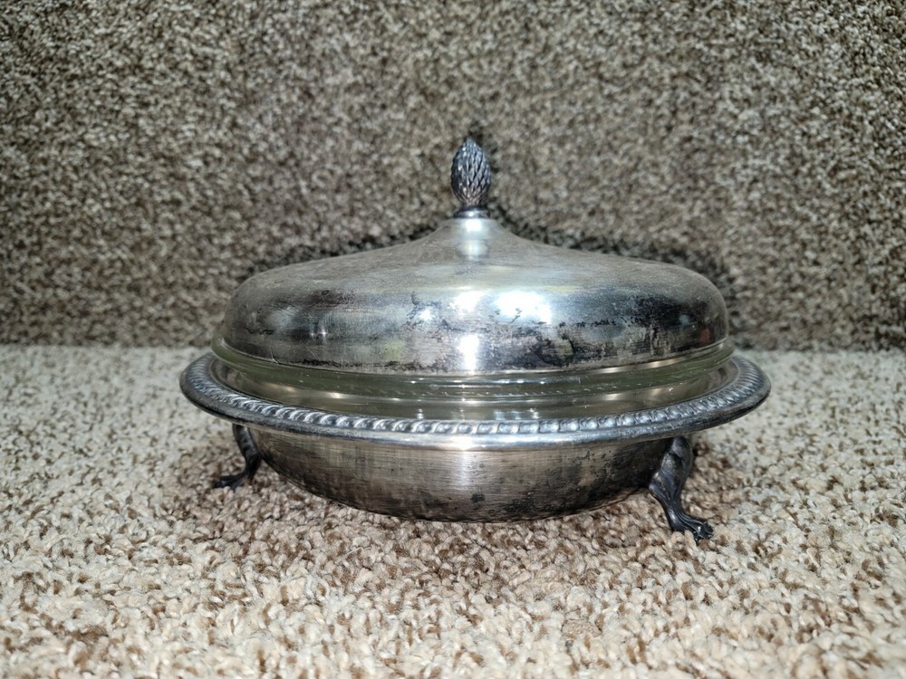 VTG - Sheffield USA Silver Plate Covered Server w/ Pyrex Insert