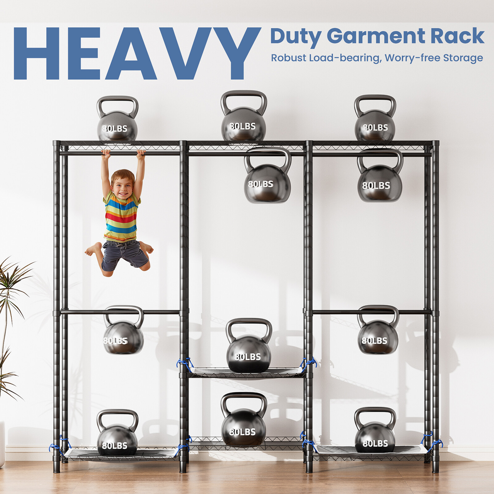 Heavy Duty Garment Rack Large Clothes Rack Freestanding Closet Clothing Shelves