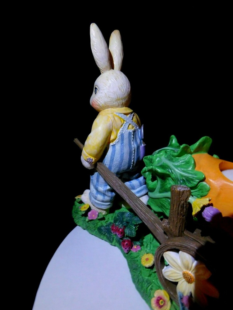 Vintage Bunny Rabbit Pulling Long Carrot Candle Holders Easter Tabletop Decor