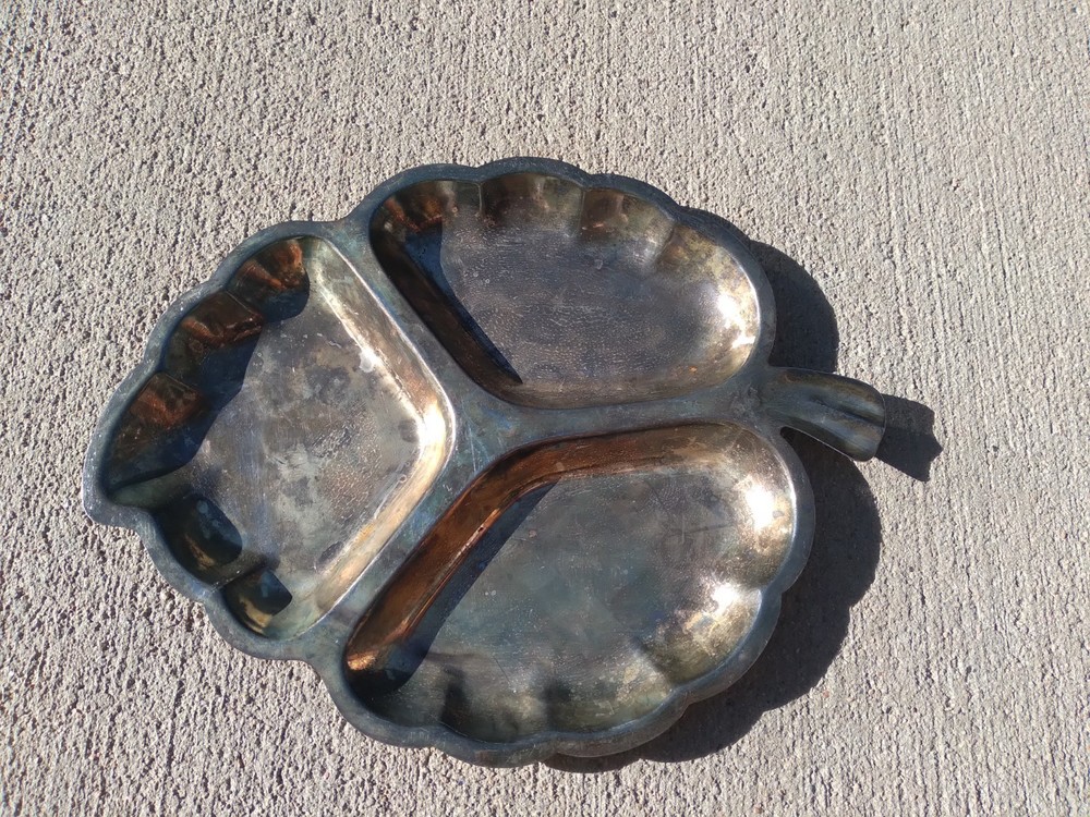 Vintage Leaf Serving Dish Divided Silver Plated Hong Kong