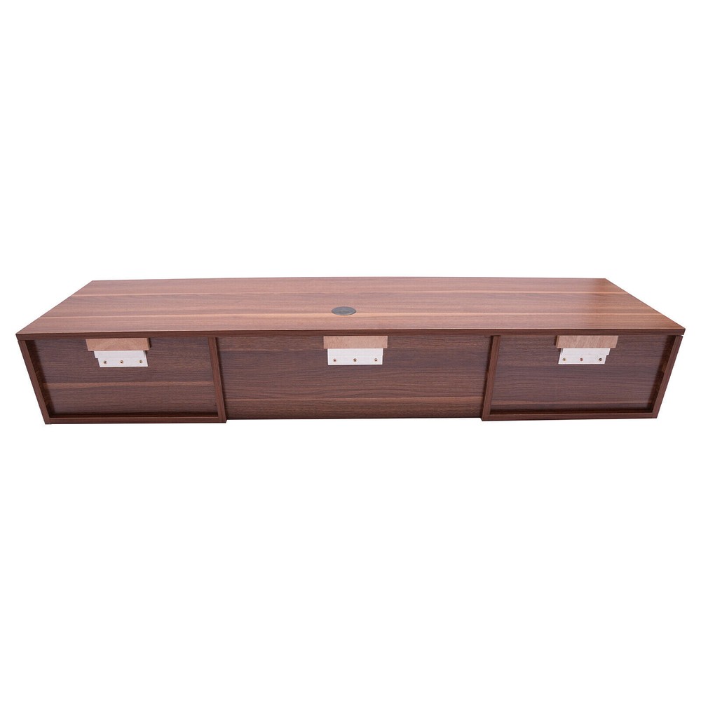 Brown/Black Wall-Mounted PC Table Floating Computer Desk W/ 2 Drawer 120lbs Load