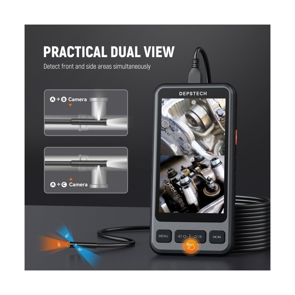 Triple Lens Borescope, DEPSTECH 5" IPS Screen Endoscope Camera with Light, Sp...