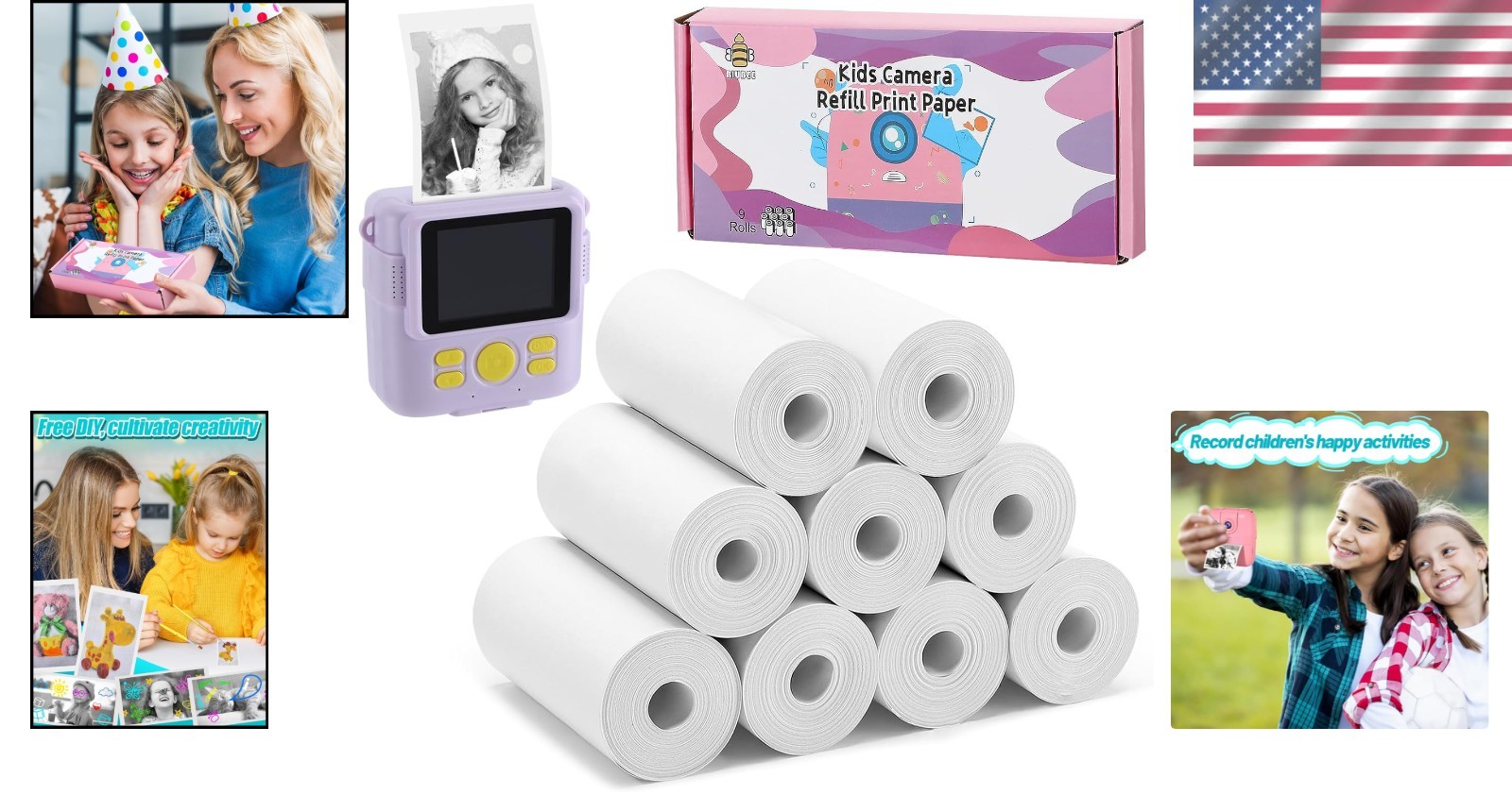 Birthday Gift: 9 Rolls Kids Thermal Paper for Instant Cameras - Doodle & Capture