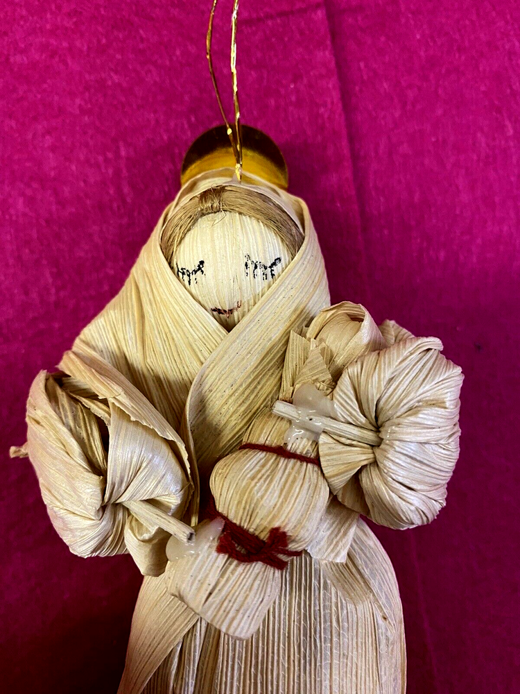 Corn Husk Virgin Mary with Child - Vintage
