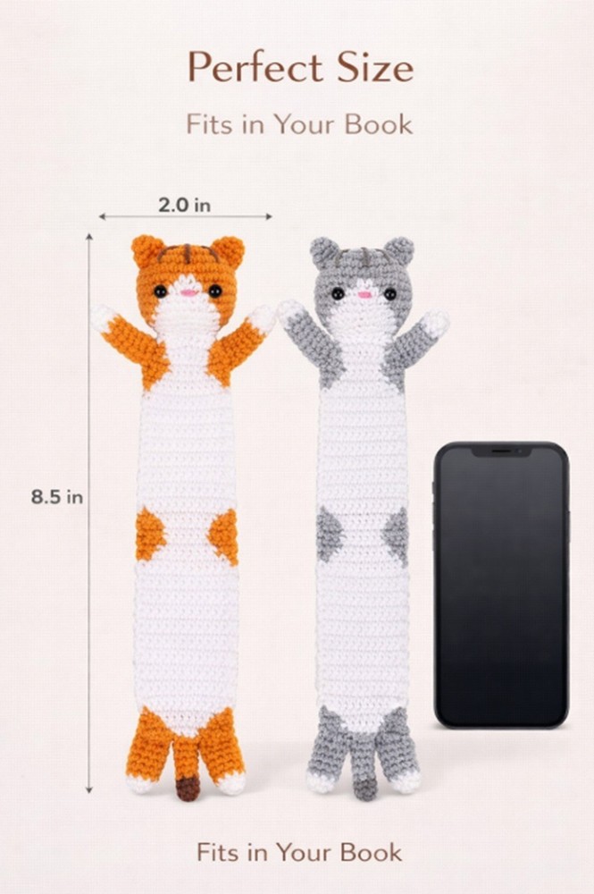 Cat Crochet Bookmark Kit 2 Pack for Beginners DIY Set with Video Tutorial