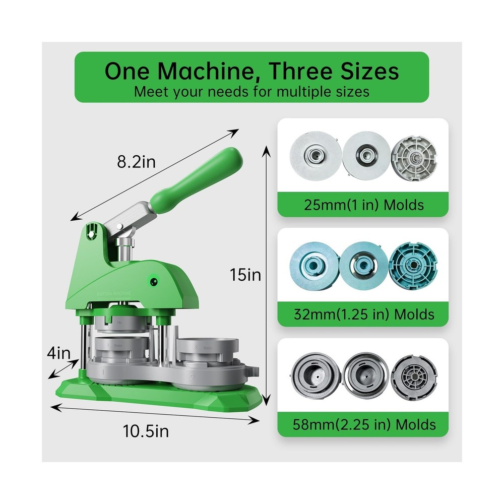 Button Maker Machine 3 Sizes, DIY Pin Making Machine 1+1.25+2.25 inch, Interc...
