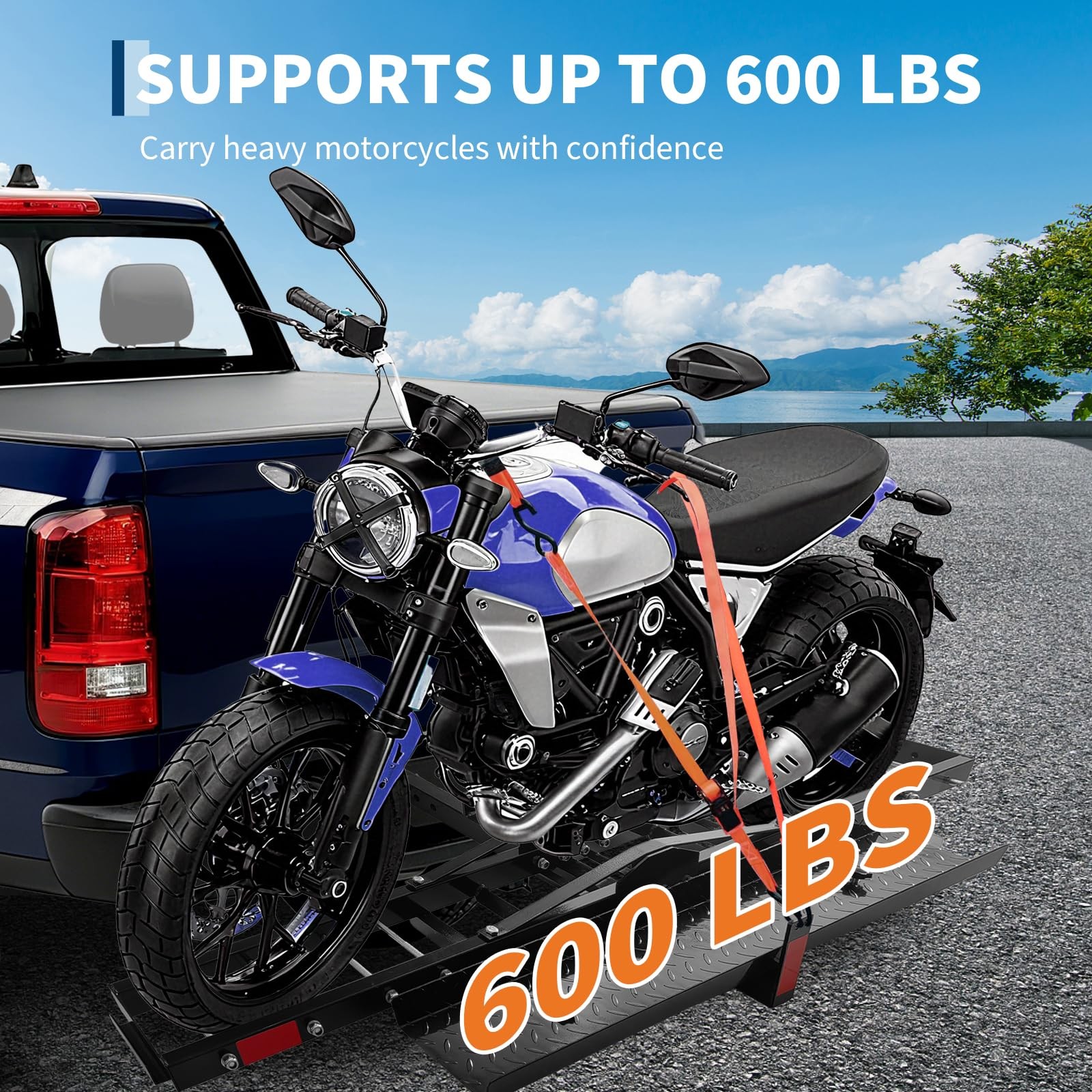 Motorcycle Carrier 600 LBS Steel Motorcycle Carrier Hitch Mount w/ Loading Ramp