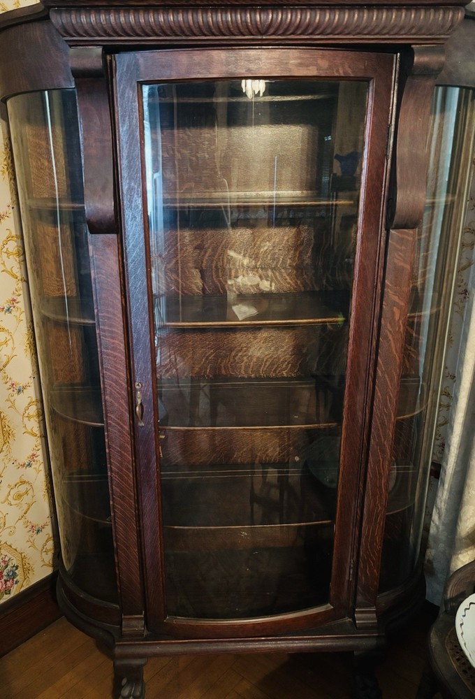 Antique Victorian  Curved Cabinet Display