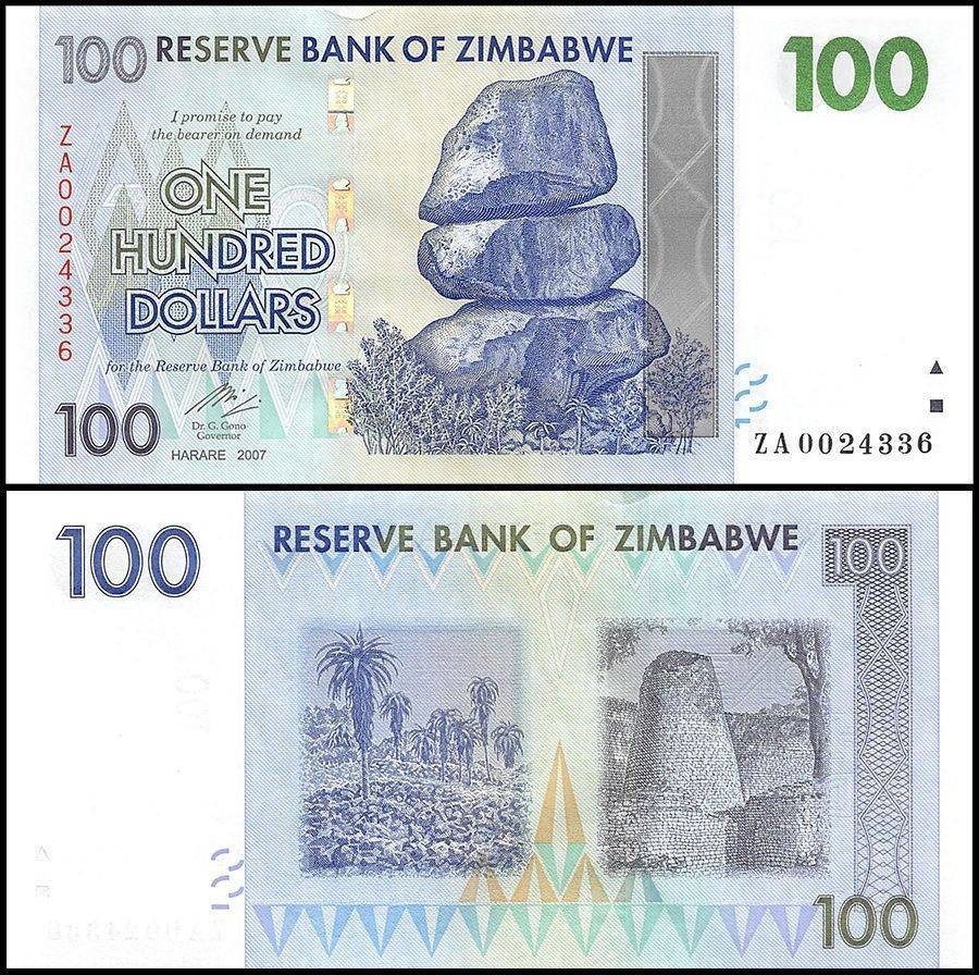 Zimbabwe 100 Dollars, 2007, P-69z, UNC, Replacement