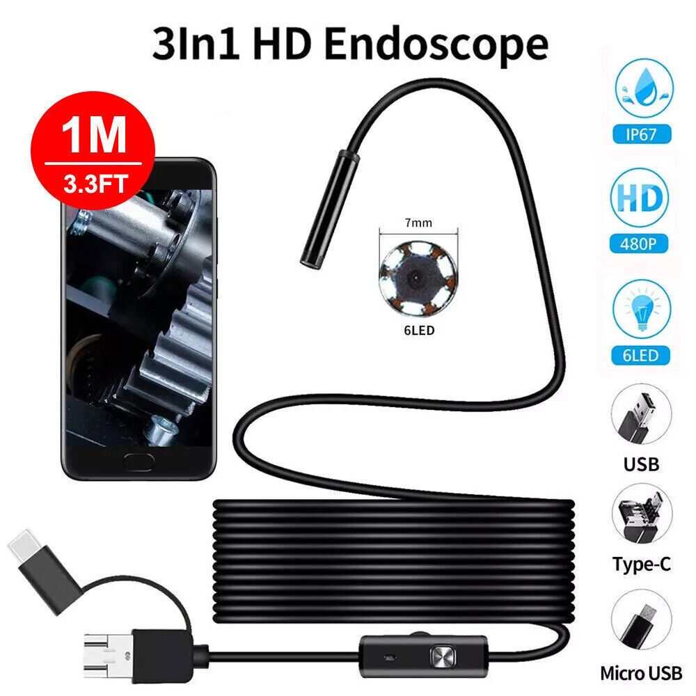 Waterproof HD Endoscope USB Type-C Borescope Inspection Snake Camera For Android