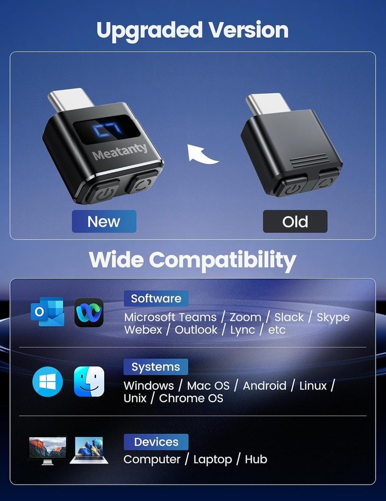 Durable Metal USB-C Mouse Mover: 3 Modes with LED for Seamless Computer Activity