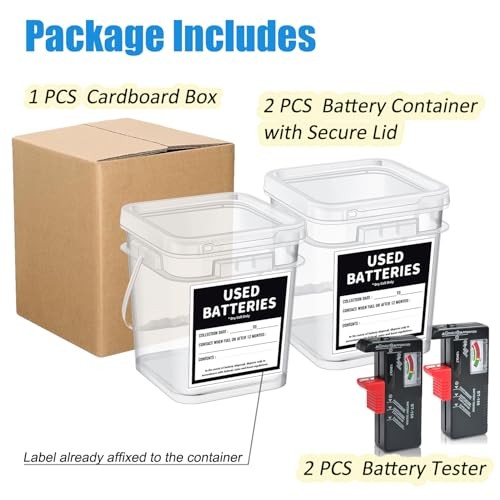 2 Pcs Battery Recycling Container with Battery Testers for Household