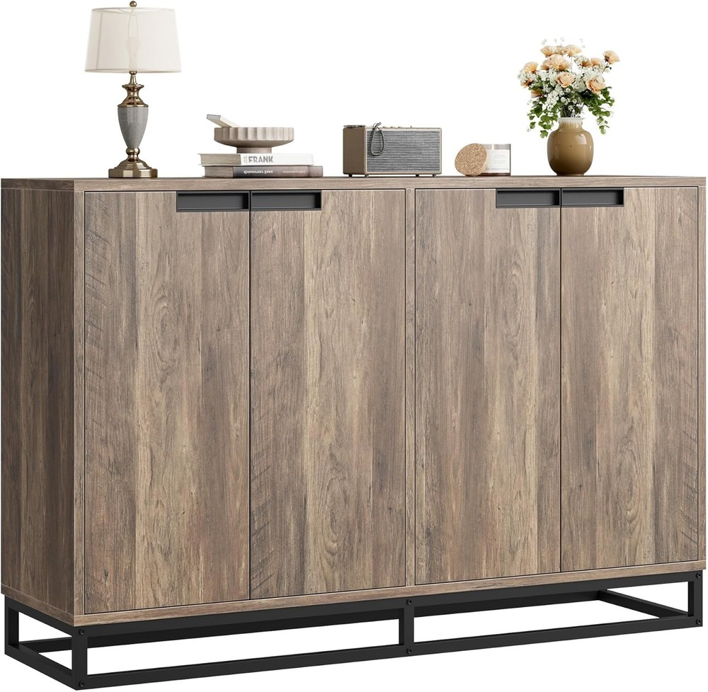 Multi-Space Sideboard W/ Doors & Adjustable Shelves, Elegant Storage for Kitchen
