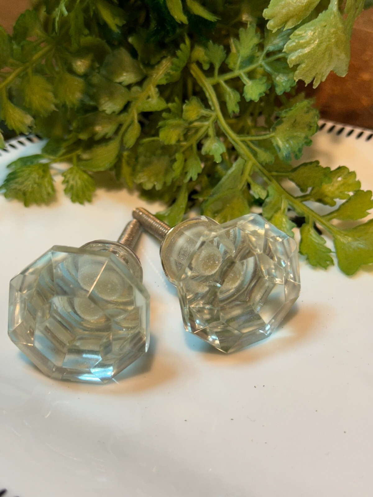 4 Antique Drawer Pull Handle Small Diamond Cut Clear Glass Cabinet Knob Hardware