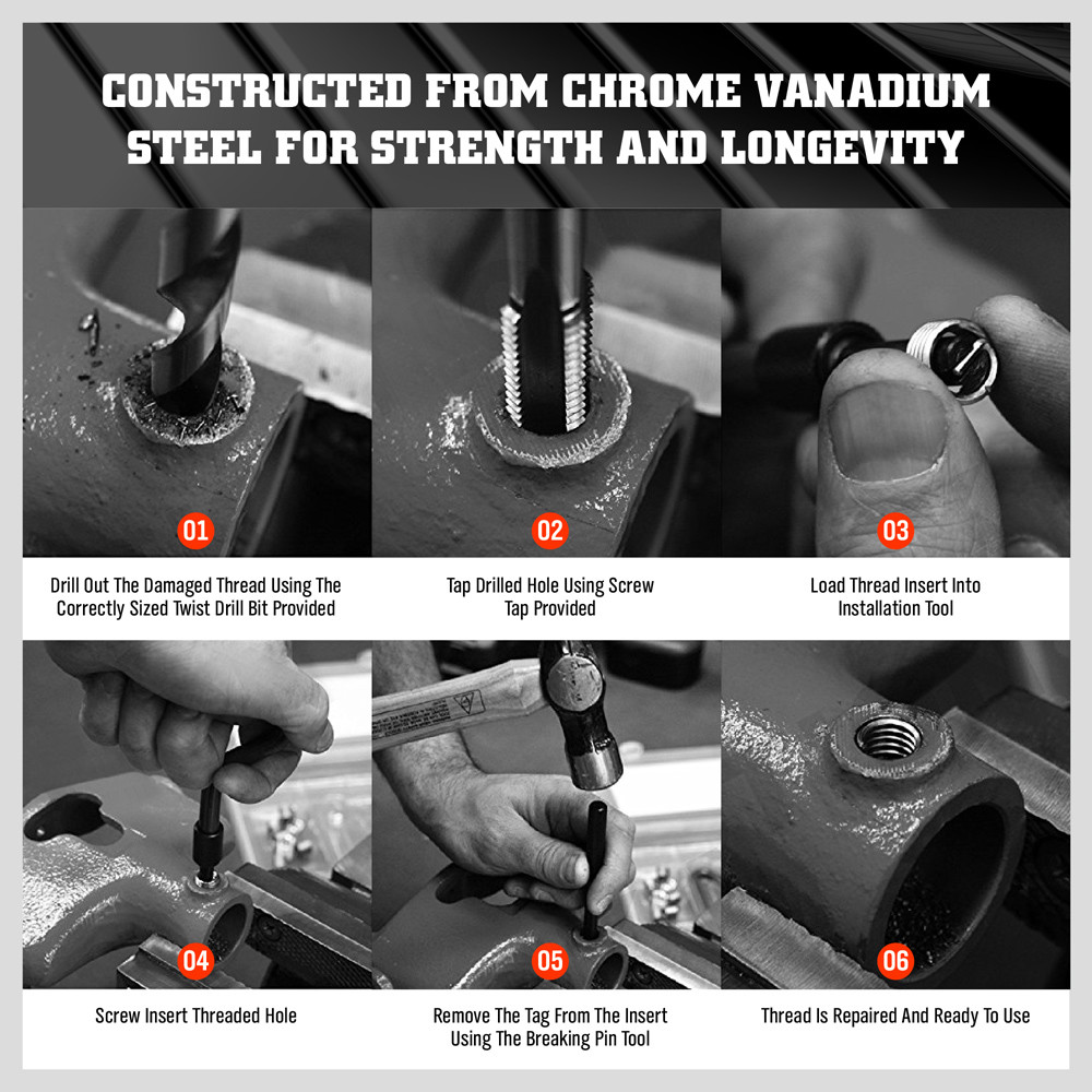 131PCS Helicoil Type Thread Repair Kit rethread Stripped Metric M5 M6 M8 M10 M12