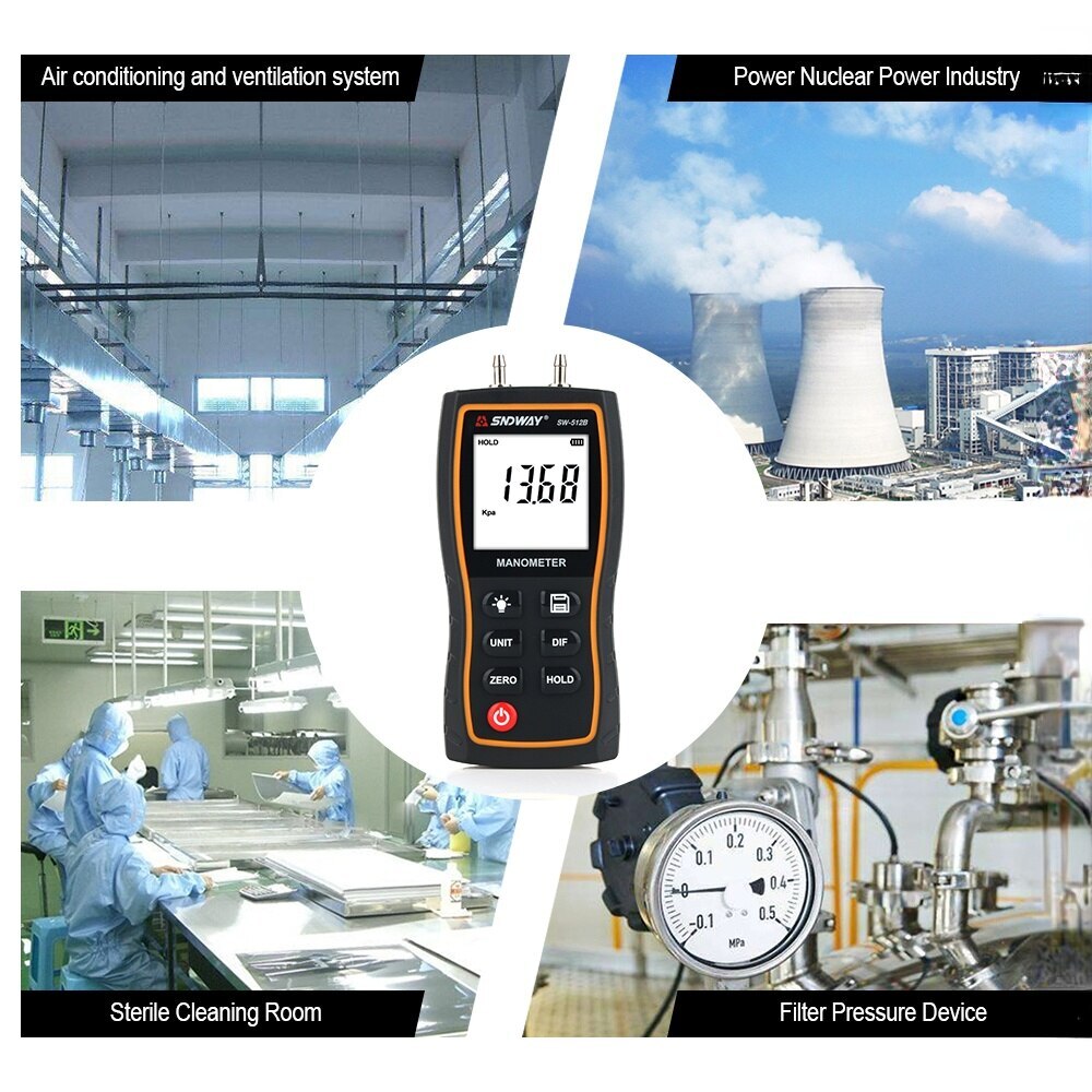 Digital Manometer Air Pressure Meter Differential Pressure Gauge Kit Tools