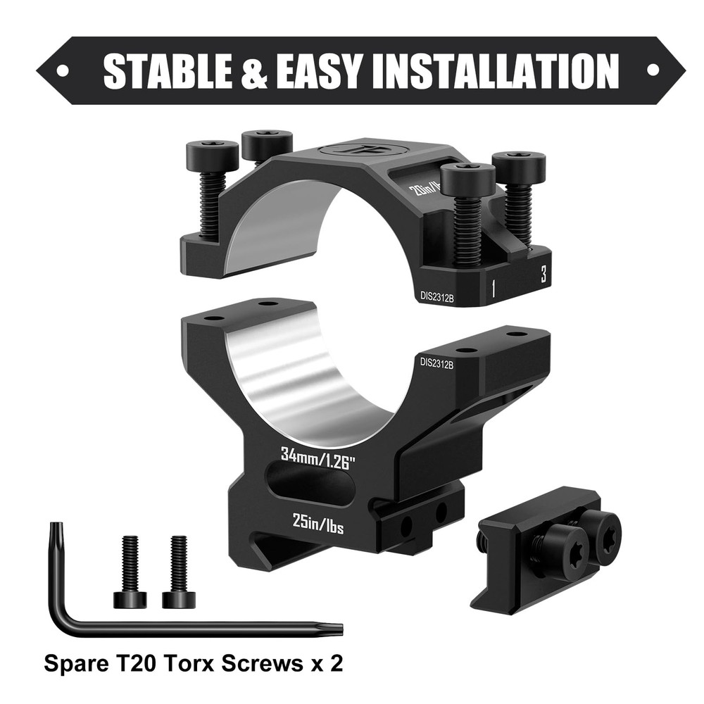 DISCOVERYOPT Precision Scope Rings, Lapped Riflescope Mounts Black