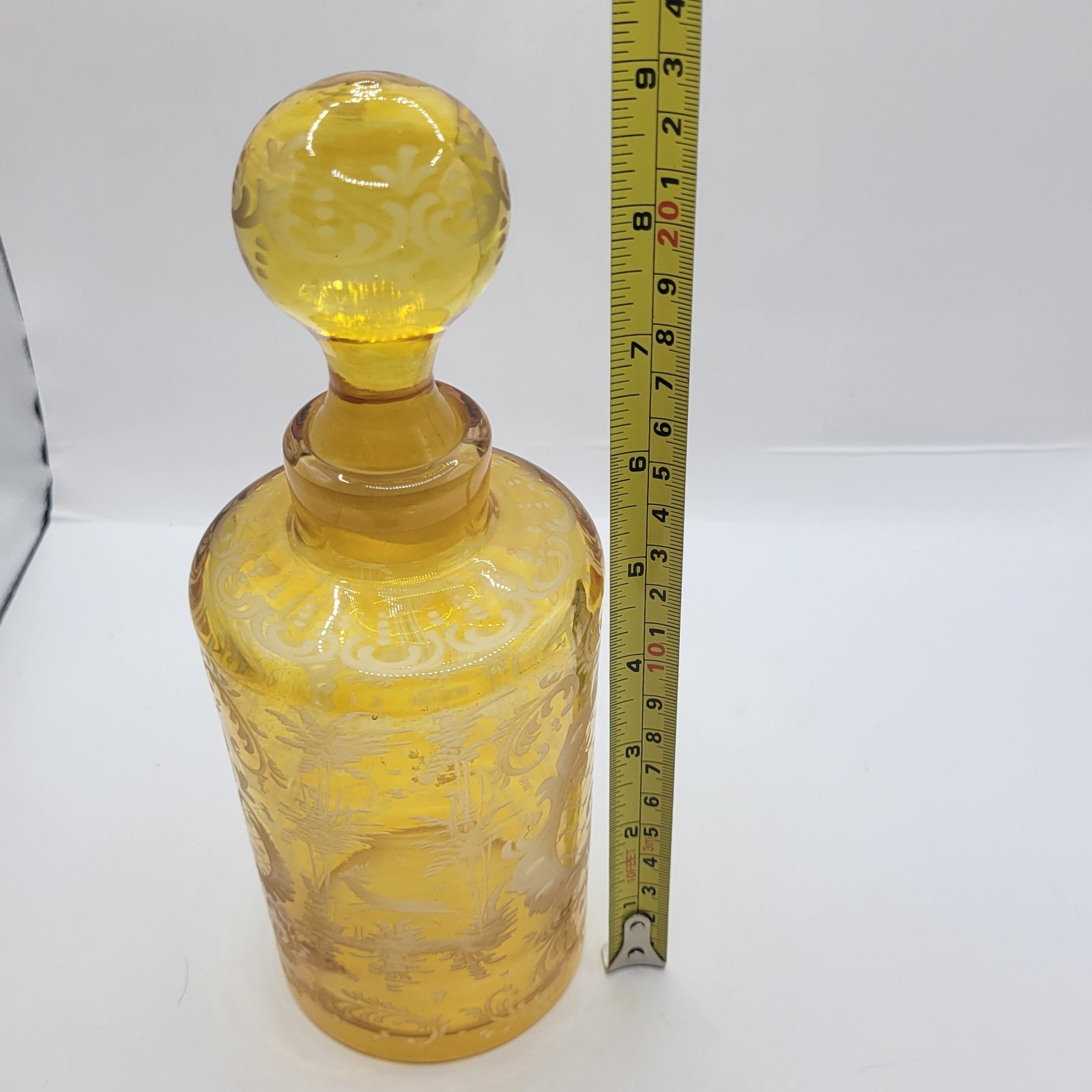 Antique Bohemian Amber Yellow Glass Cut to Clear Glass Castles Dark Academia