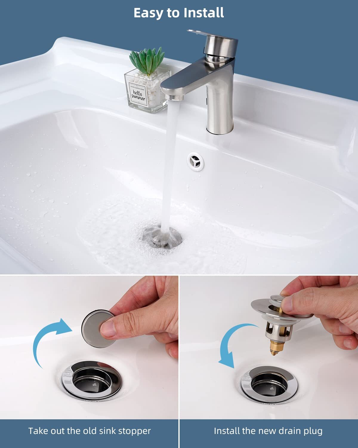 Upgraded All Metal Pop Up Sink Drain Stainer,Universal Bathroom Sink Stopper