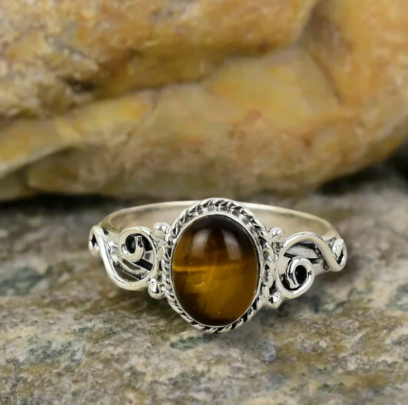 Tiger's Eye Ring Solid 925 Silver Handmade Statement Women Ring All Size SR542