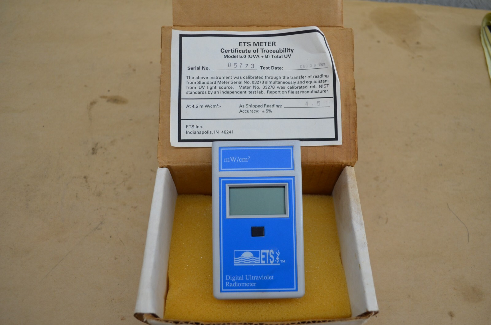 ETS Digital Ultraviolet Radiometer Model 5.0