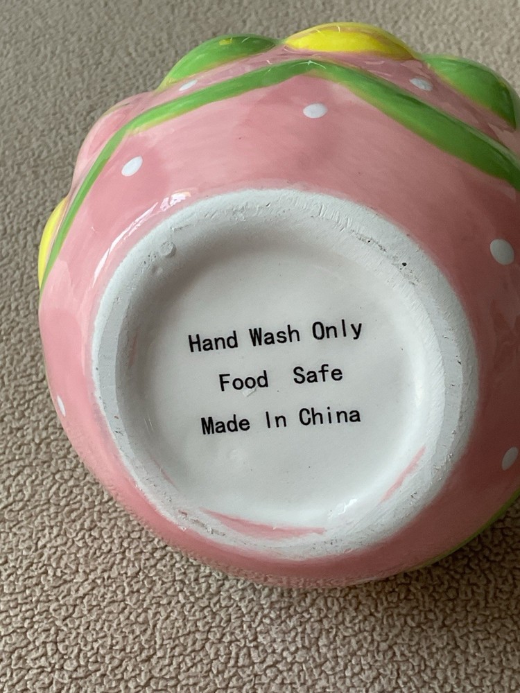 Ceramic Easter Basket Candy Bowl 6x5” Hand Painted