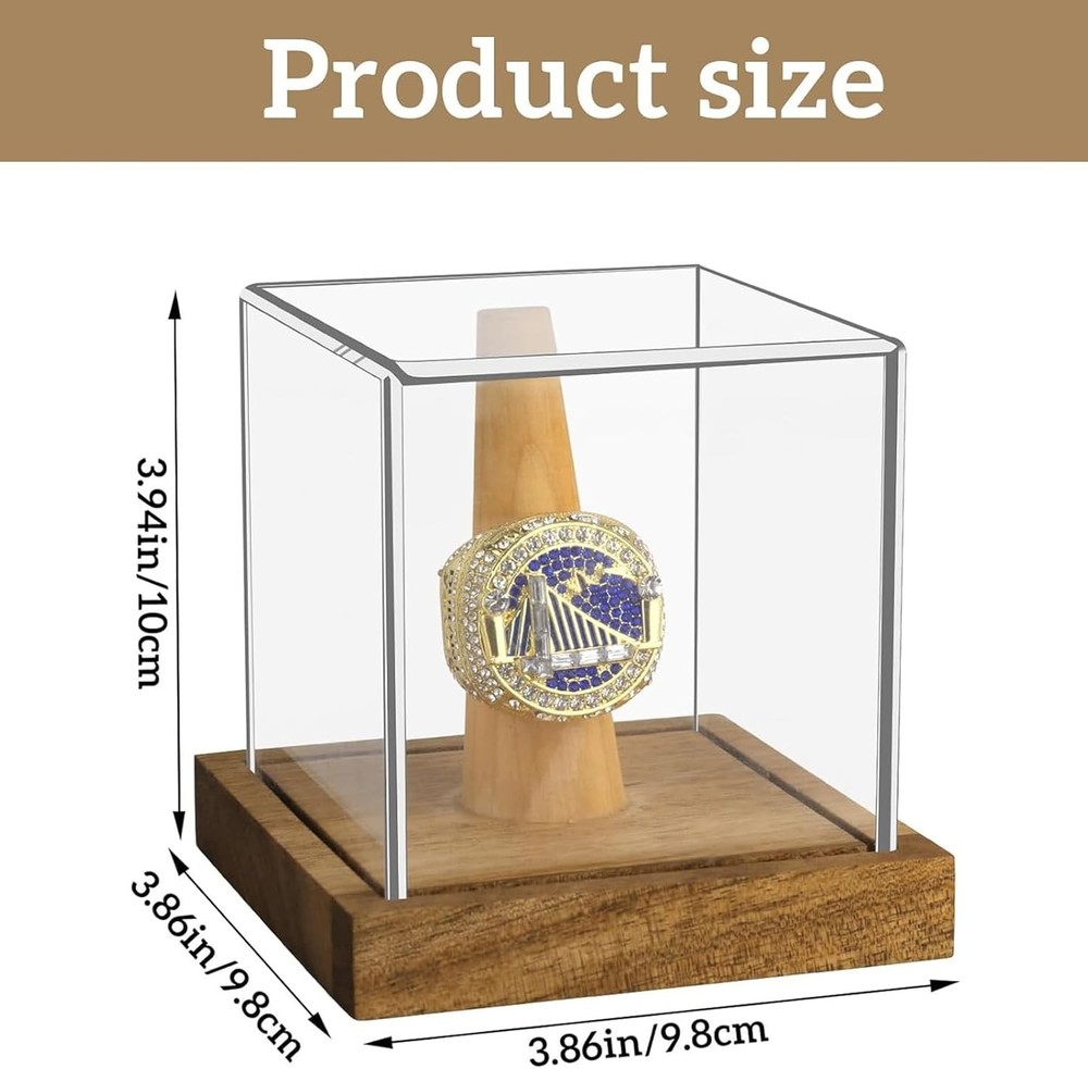 2 Pack Championship Ring Display Case Clear Acrylic Single Clear, Brown