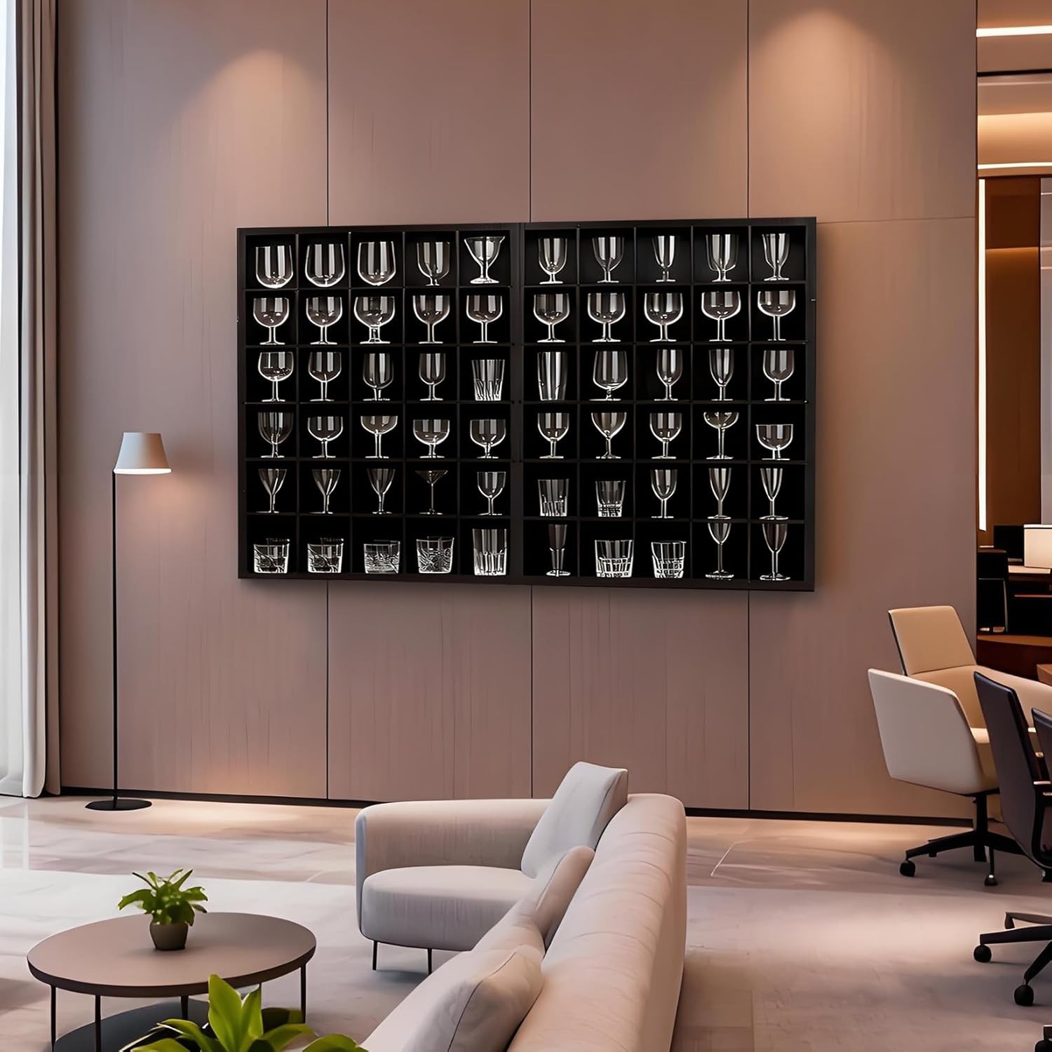 2-Pack Wall Mount Display Case, 30-Slot Shadow Box for Shot Glasses & Bar Decor