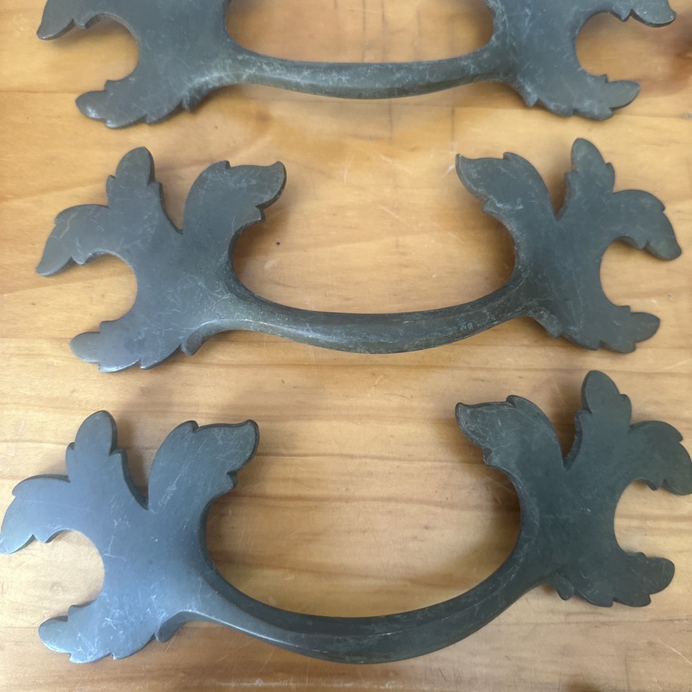 Set 9 Antique Brass Leaf Drawer Pull Handles 8” RARE