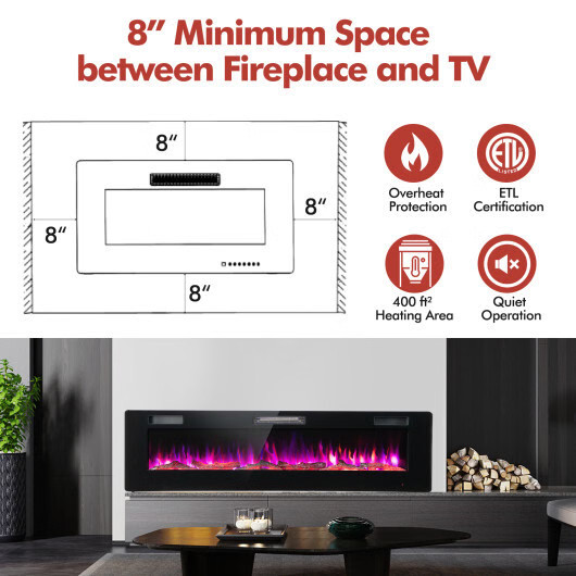 60 Inches Ultra-thin Electric Fireplace with Remote Control and Timer Function -