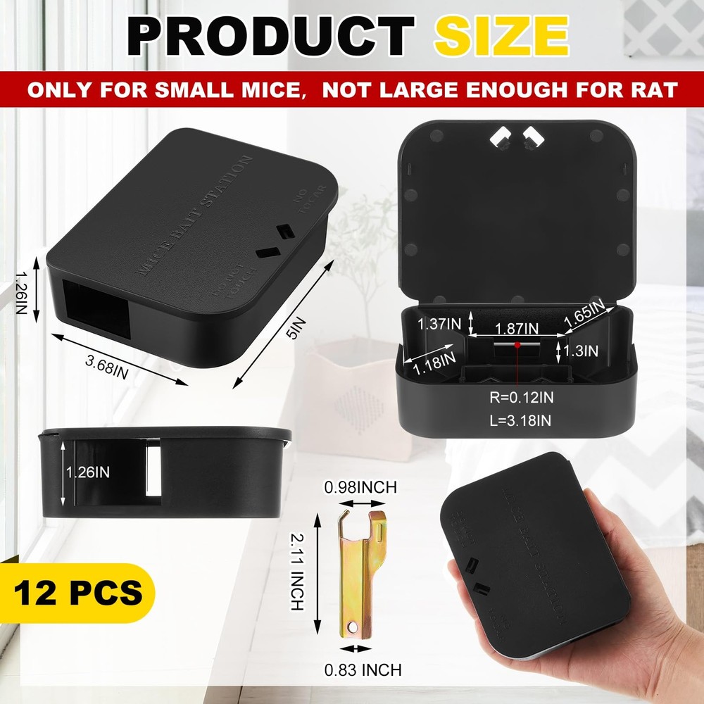 Qualirey 12 Pcs Mouse Bait Stations with Keys Traps, Black