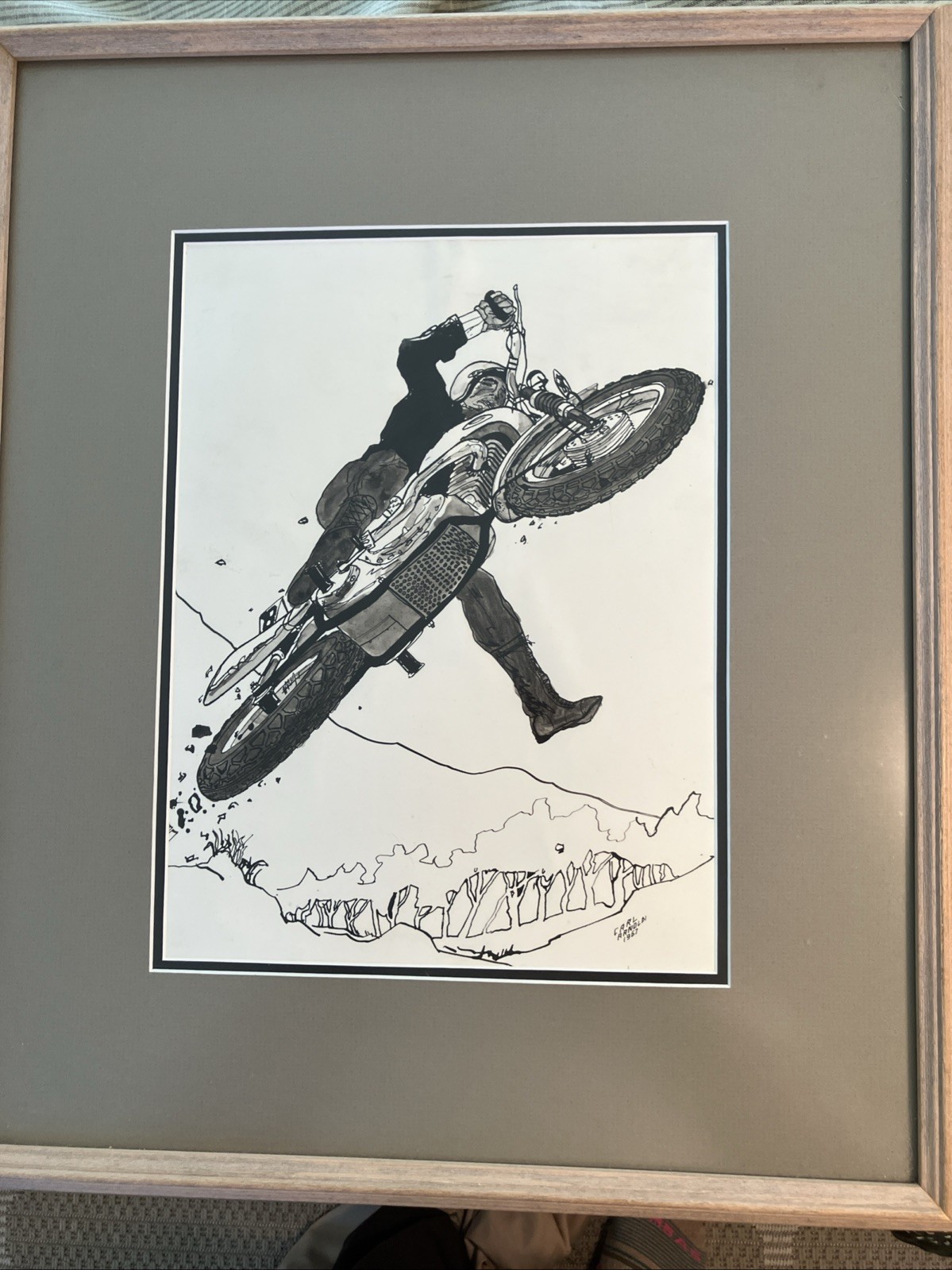 Vintage 1960s Original Art Moto Cross Racing Carl Arnoldi 1967 MCM