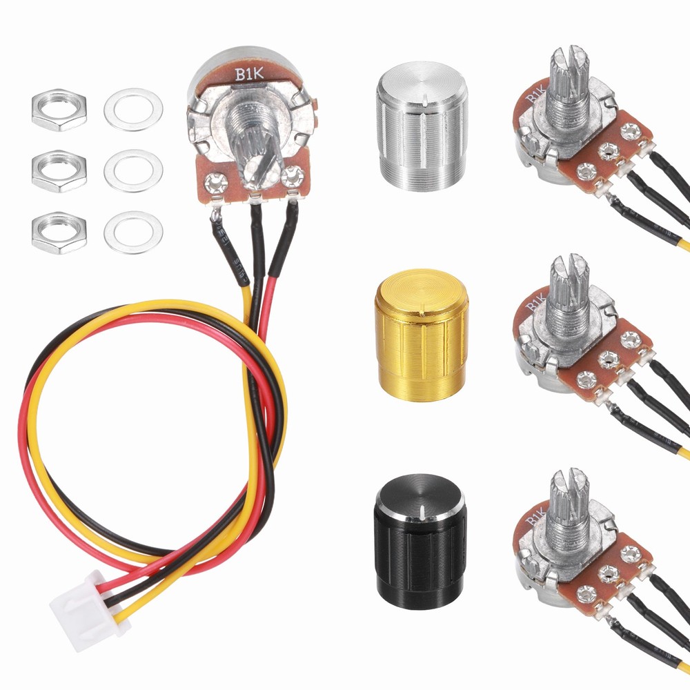 3Pcs WH-148 Potentiometer 3Pins B1K±20% Ohm Variable Resistor with 3 Knobs