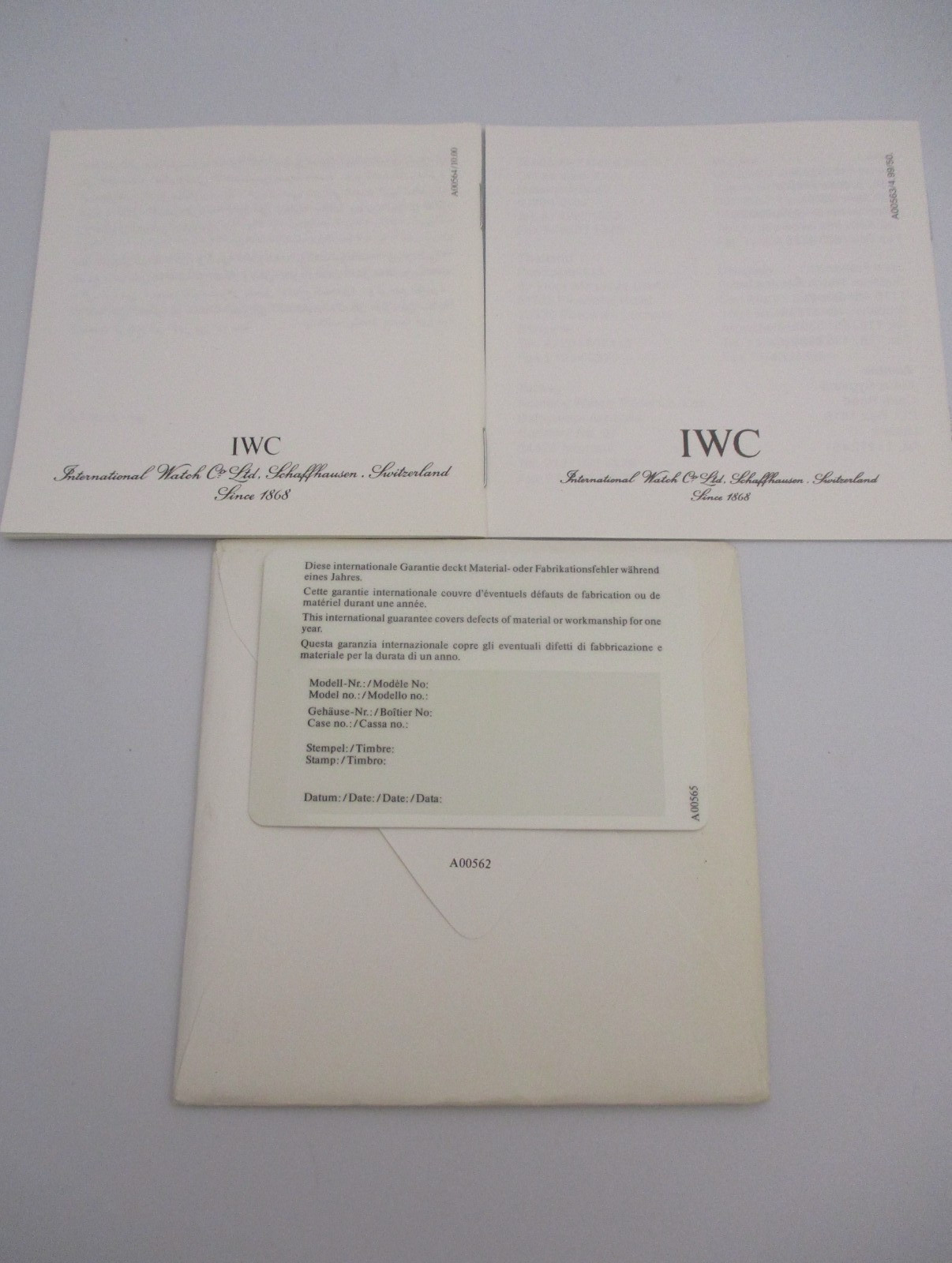 Rare IWC Watch & Chronograph Guarantee & Service Books + Open Guarantee Card