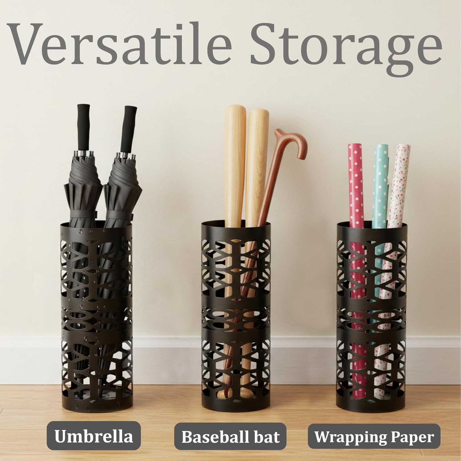 Umbrella Stand Black Metal Umbrella Holder Freestanding Cane Walk Stick Holder