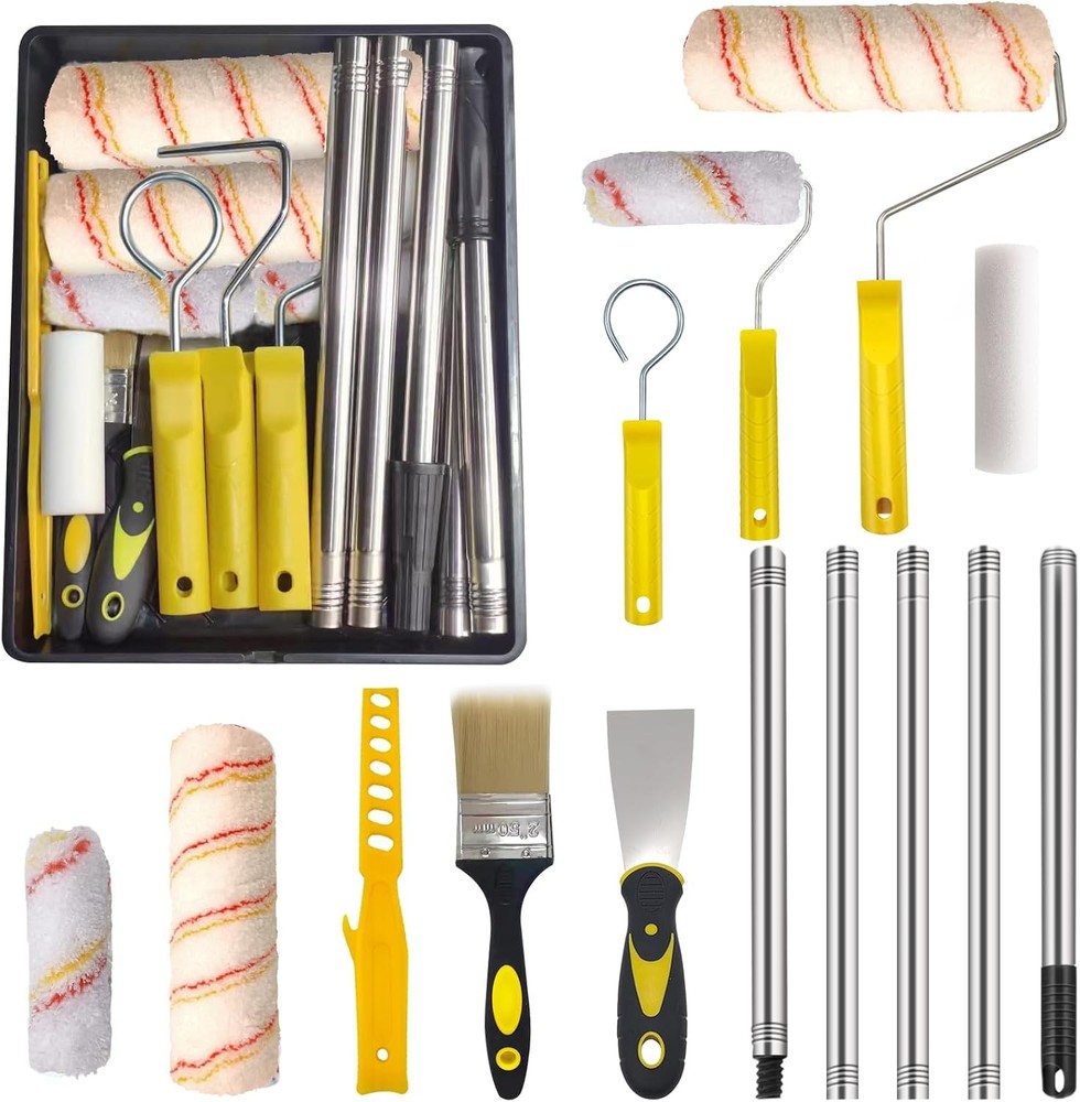 13pcs Paint Roller Set,Paint Rollers & Tray Set with Extension Pole,Includes a P