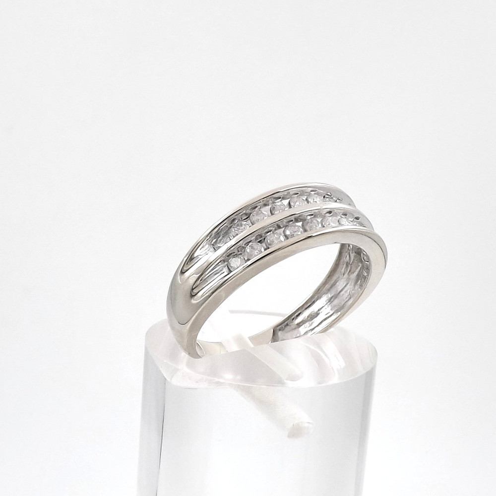 Solid 14k White Gold Double Row Natural Diamond Wedding Ring Channel Setting