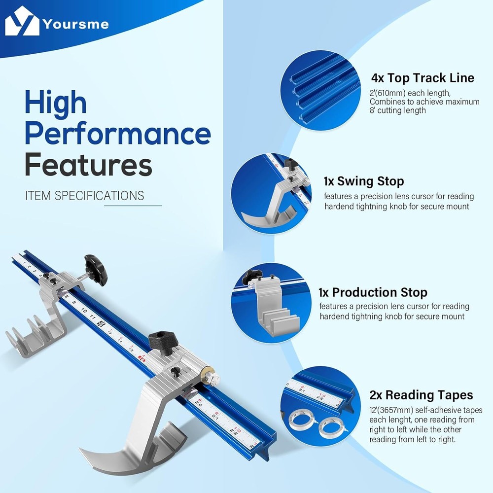 KMS8000 Aluminum Precision Trak and Stop Kit For Precise Repeatable Cutting Wood