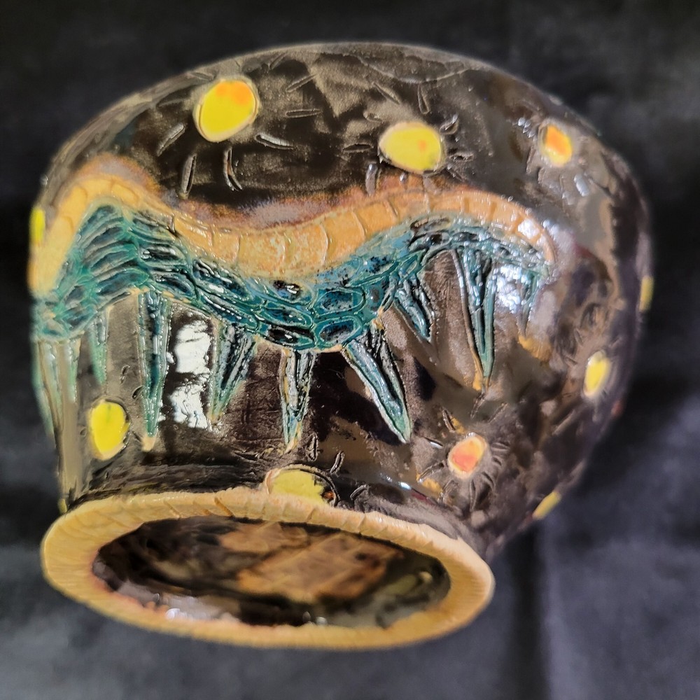 Studio Art Pottery Bowl Hand Painted Centipede Signed